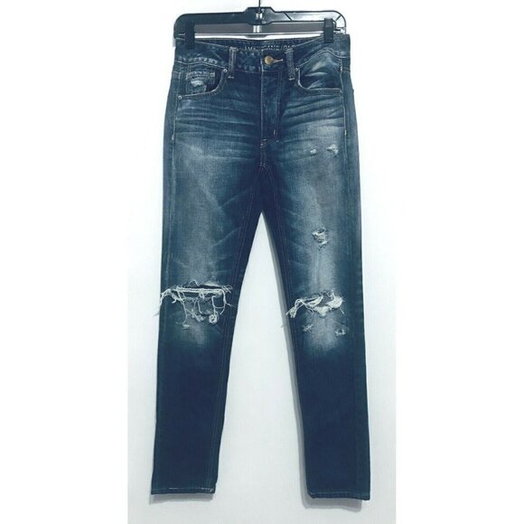 American Eagle Womens Size 00 Tomgirl Destroyed Distressed Button Fly Jeans - Picture 1 of 7